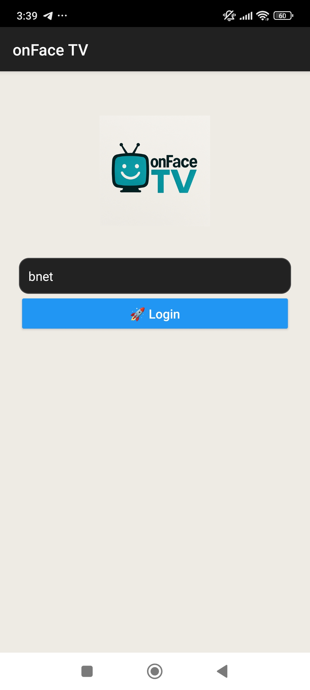 onFace TV login (screenshot)