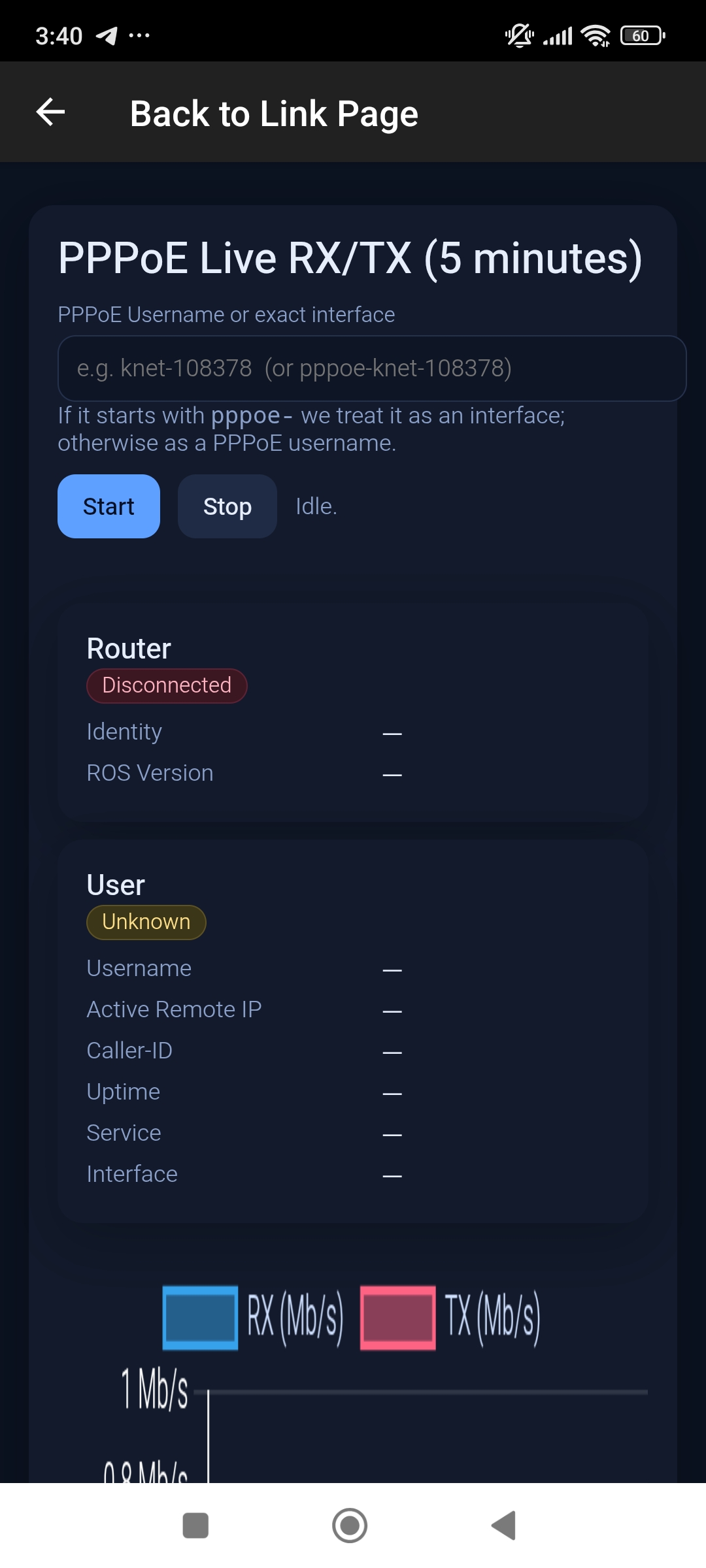 PPPoE usage panel (screenshot)